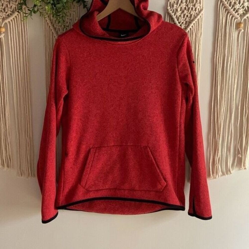 NIKE Women's Therma Fit Hypernatural Fleece Pullover Hoodie Red Heather Large
